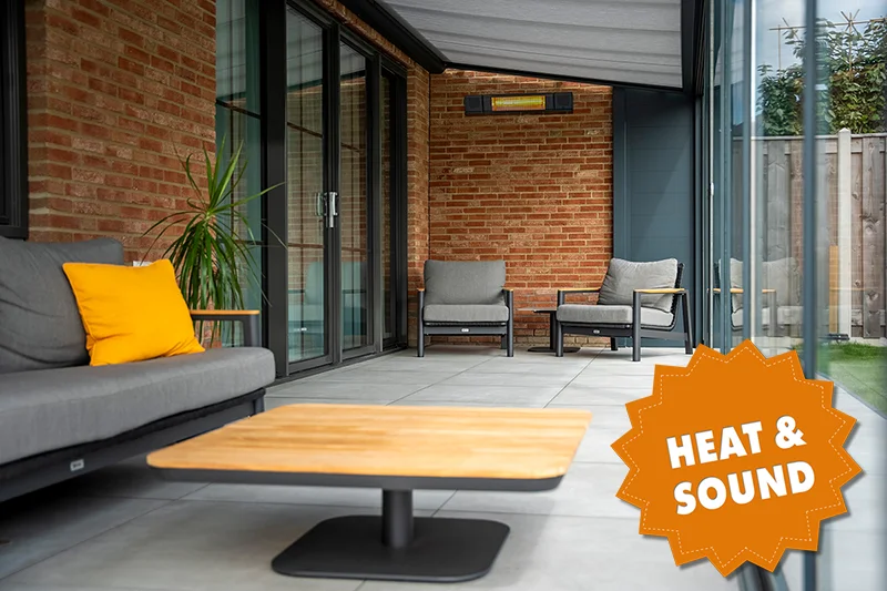 Terrassenüberdachung mit Heizung und Soundsystem